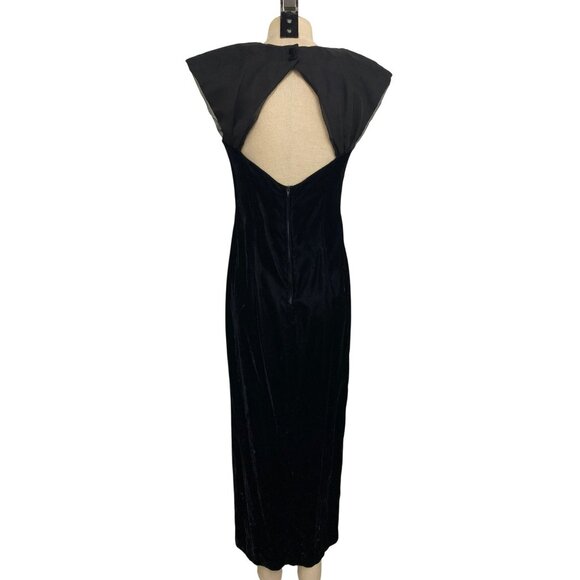 Vintage Steppin Out Black Velvet Evening Dress With Sheer Cap Sleeves and Beaded - Picture 7 of 13